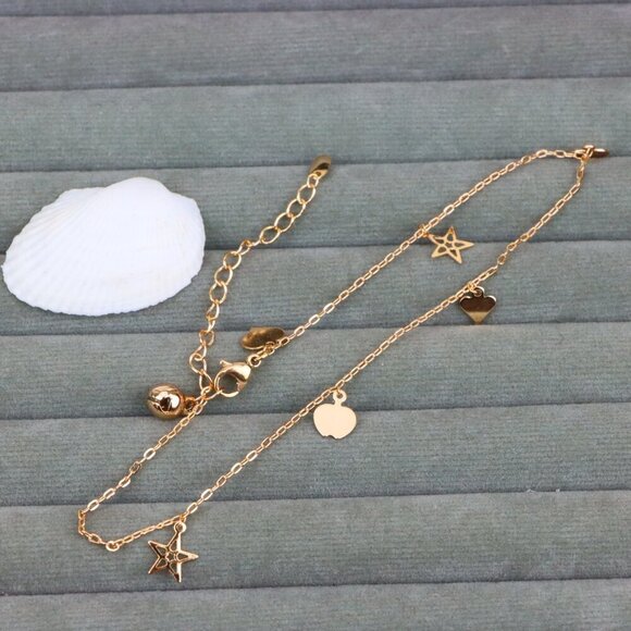 "Charming Rose Gold Anklet with Heart & Star Charms, XPAL1036 - Picture 11 of 12